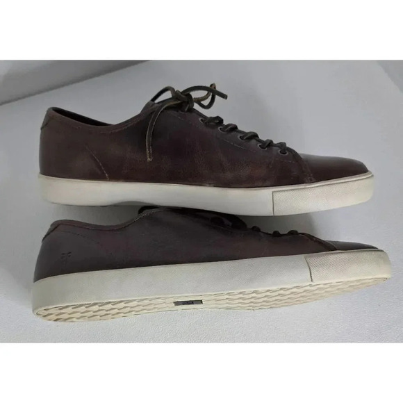 Frye Brett Brown Distressed Leather Lace Up Low Sneakers Men's Size 13 - Picture 6 of 13